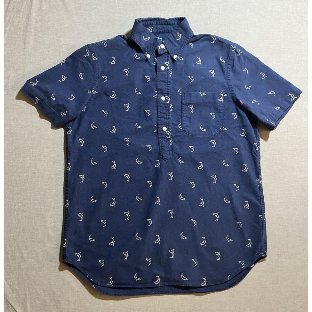 Ralph Lauren All Over Sharks 1/2 Button Shirt Mens S Blue Short Sleeve Pullover
